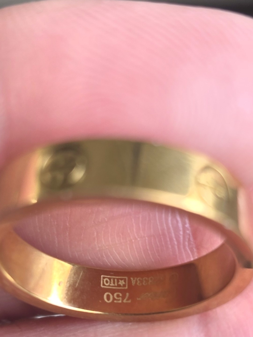 Gold Plate  Tone Band Ring with Engraved Motif